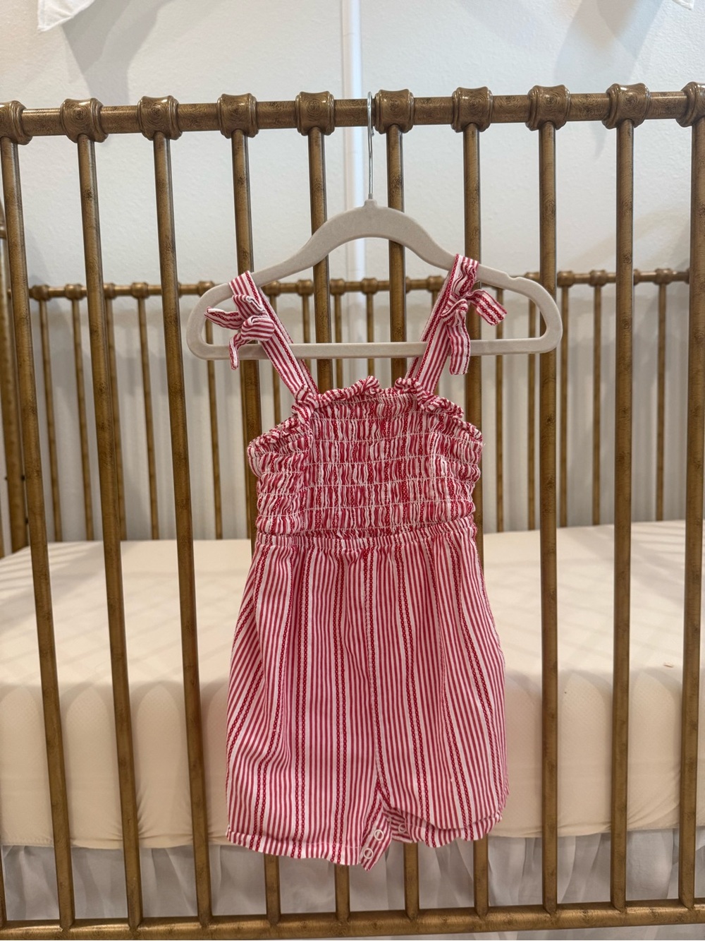 Cat & Jack Red and White Striped Tie-Shoulder One-Piece Bib